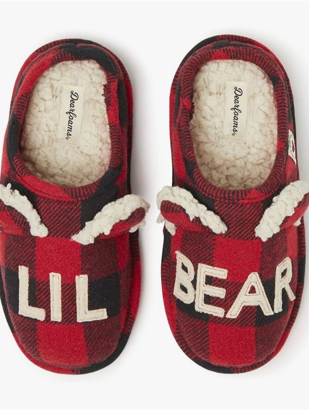 Dearfoams Red Plaid 'Lil BEAR' Sherpa-Lined Kids Slippers